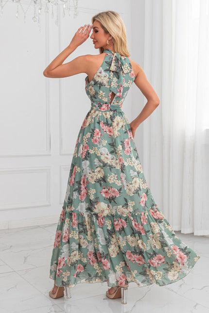 Robe Longue Vert D'Eau Florale - gallery 1