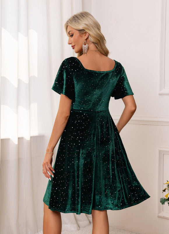 Robe Velour Vert Bouteille - gallery 1