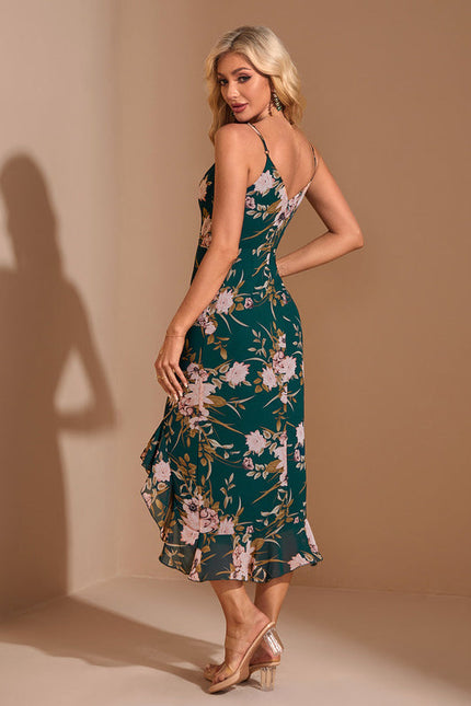 Robe Chic Florale Verte Élégante - gallery 1