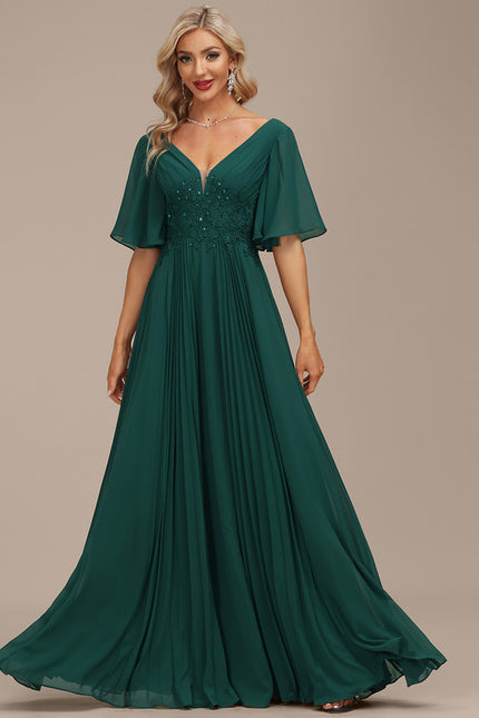 Robe Longue Verte À Manches Volantes