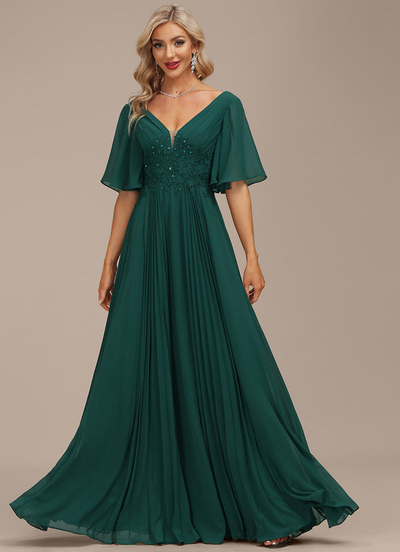 Robe Longue Verte À Manches Volantes