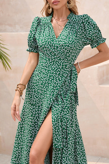 Robe Longue Verte À Fleurs Blanches - gallery 4