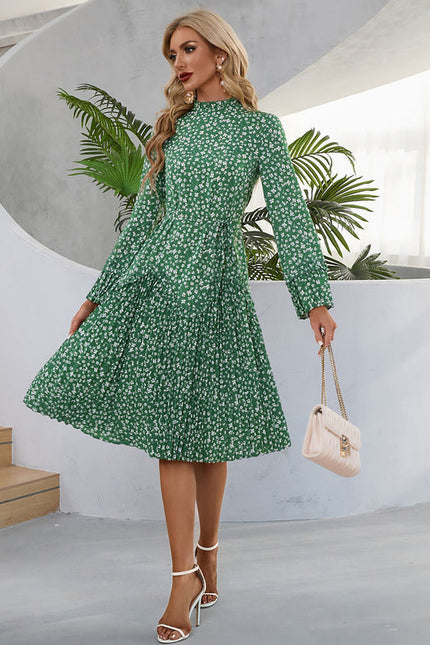 Robe Verte À Fleurs Plissée Chic - gallery 3