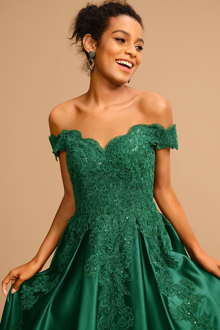 Robe De Bal Verte Satinée - gallery 2