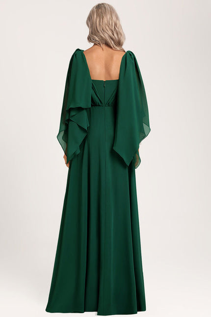 Robe Longue Vert Émeraude À Manches Cape - gallery 4