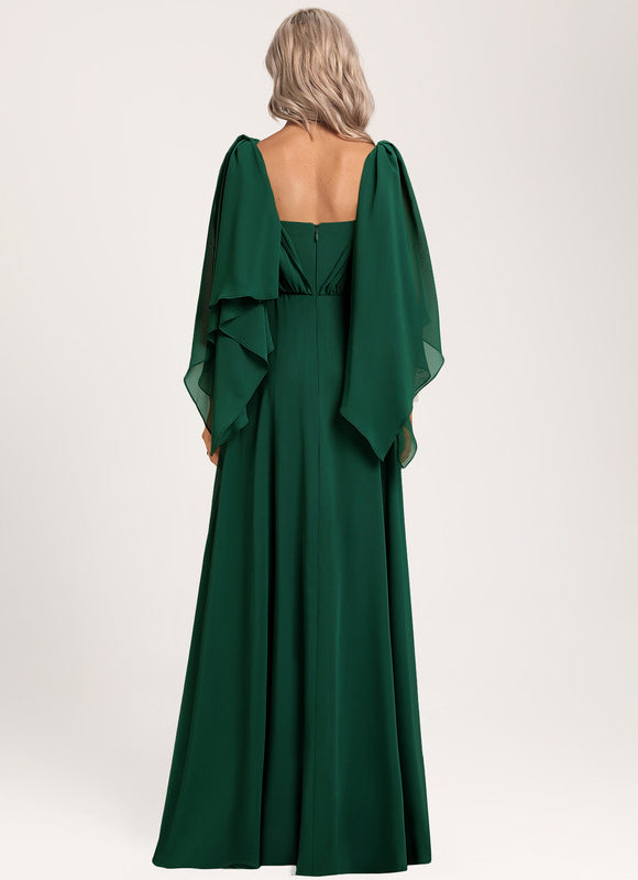Robe Longue Vert Émeraude À Manches Cape - gallery 4