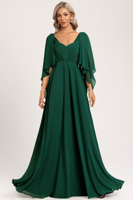Robe Longue Vert Émeraude À Manches Cape - gallery 1