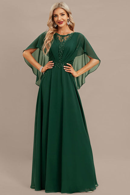Robe Élégante Verte À Cape - gallery 3