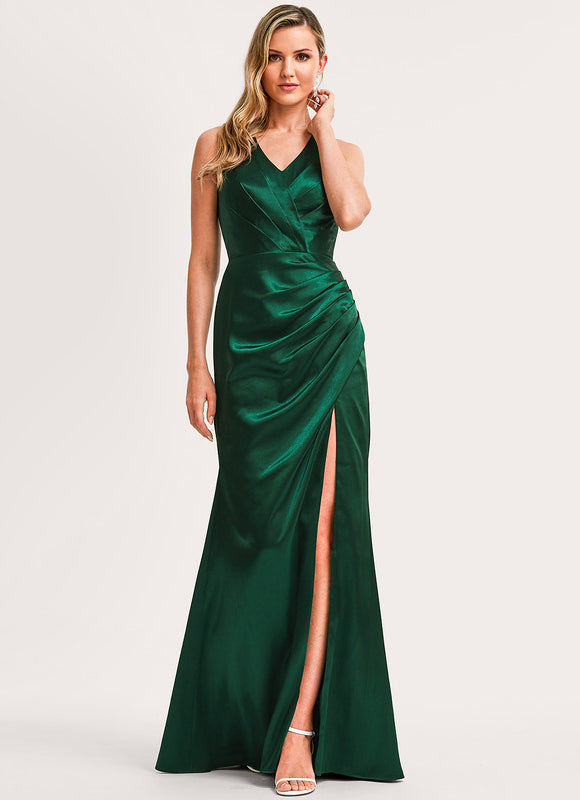 Robe Vert Kaki Satin - gallery 1