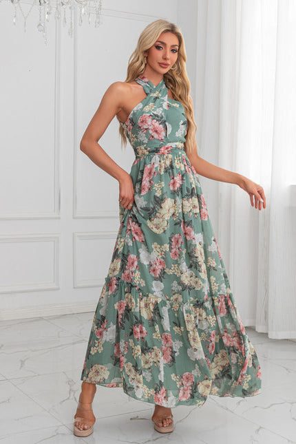 Robe Longue Vert D'Eau Florale - gallery 2