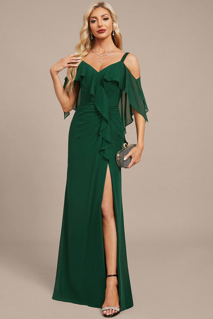 Robe Élégante À Volants Vert Foncé - gallery 2
