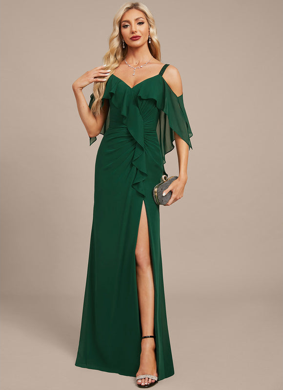 Robe Élégante À Volants Vert Foncé - gallery 2