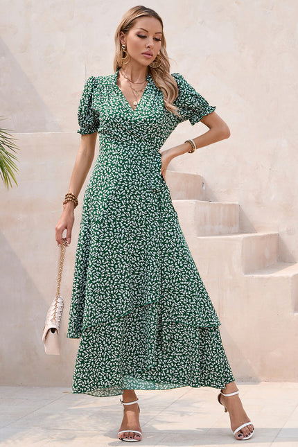 Robe Longue Verte À Fleurs Blanches