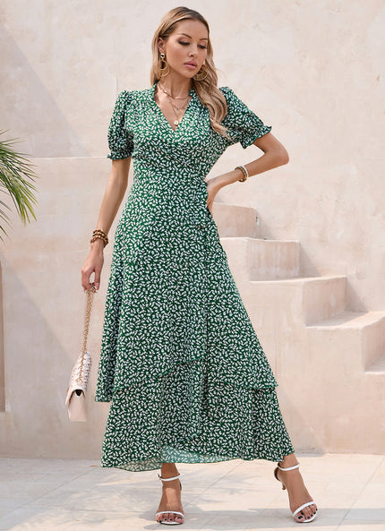 Robe Longue Verte À Fleurs Blanches