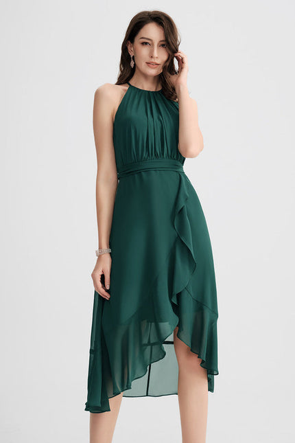 Robe Fluide Chic À Volants Verts - gallery 4