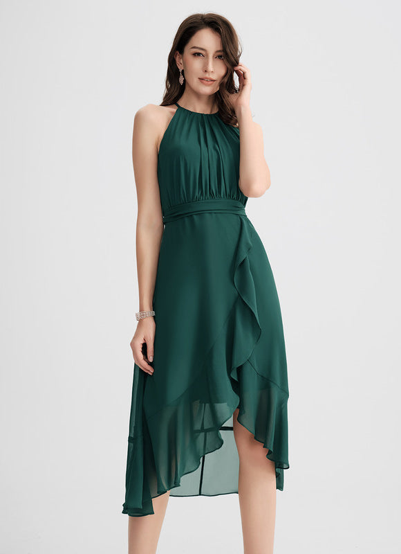 Robe Fluide Chic À Volants Verts - gallery 4