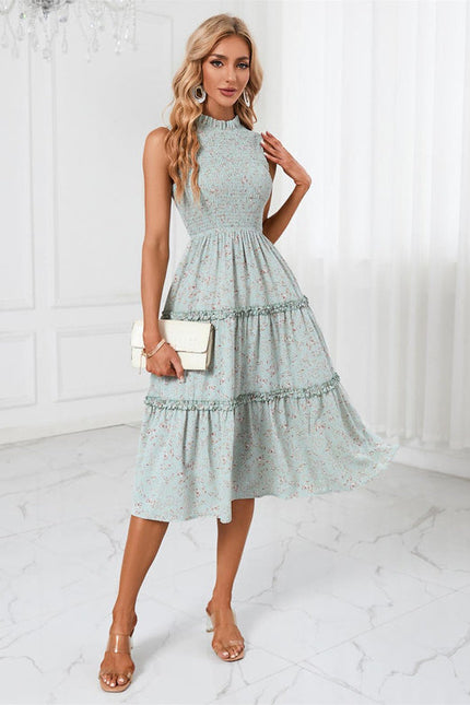 Robe Midi Florale Col Montant Chic