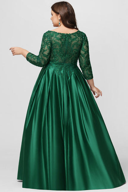 Robe Longue Verte Satinée À Manches Longues - gallery 7