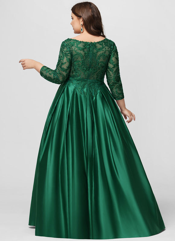 Robe Longue Verte Satinée À Manches Longues - gallery 7
