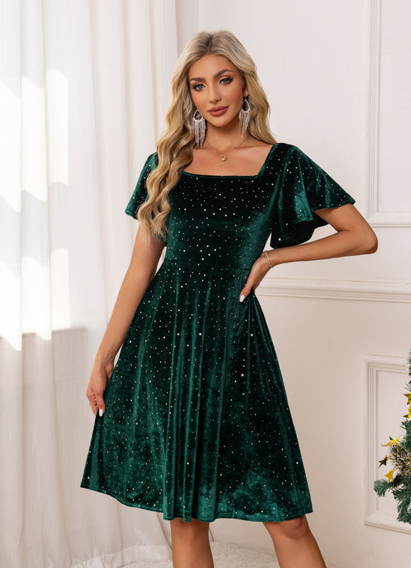 Robe Velour Vert Bouteille - gallery 6