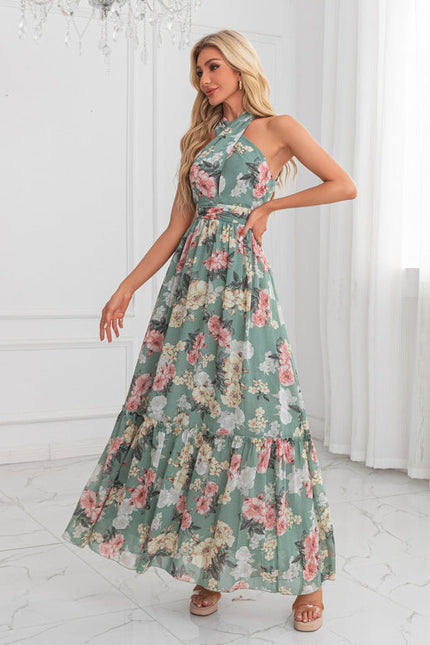 Robe Longue Vert D'Eau Florale - gallery 5