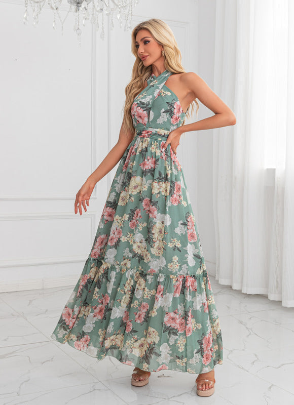 Robe Longue Vert D'Eau Florale - gallery 5