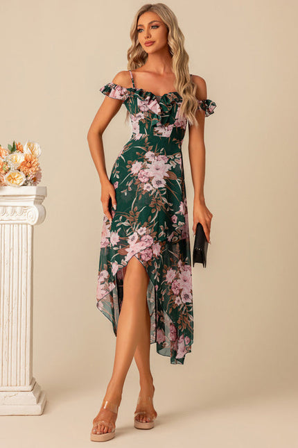 Robe Longue Verte À Fleurs Roses - gallery 2