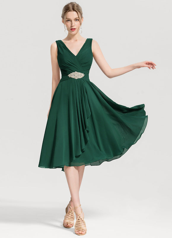 Robe Cocktail Émeraude Fluide Élégante