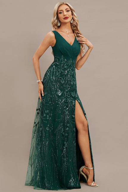 Robe Longue Verte À Paillettes - gallery 5