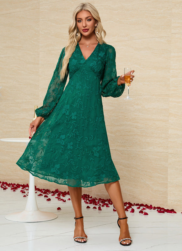 Robe Verte Florale Chic Élégante - gallery 4