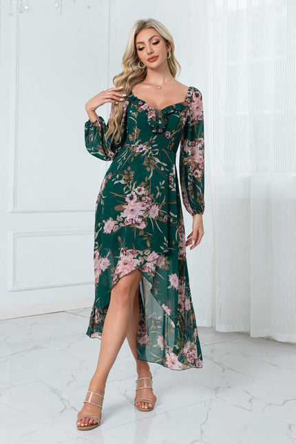 Robe Longue Verte À Fleurs - gallery 5