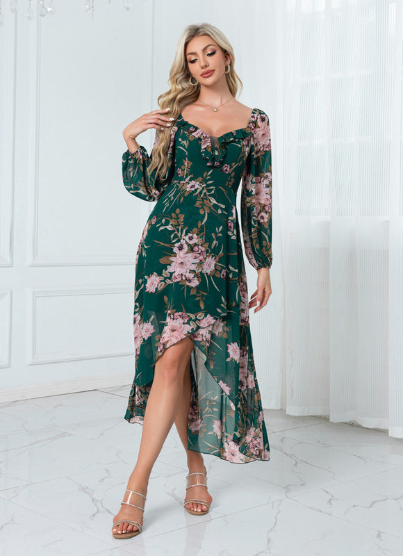 Robe Longue Verte À Fleurs - gallery 5