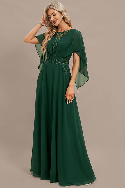 Robe Élégante Verte À Cape - gallery 4