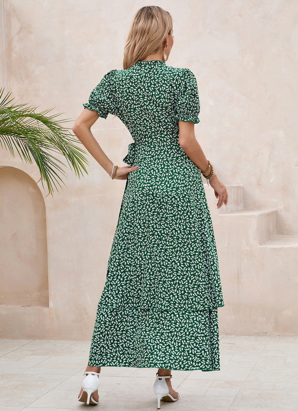 Robe Longue Verte À Fleurs Blanches - gallery 2