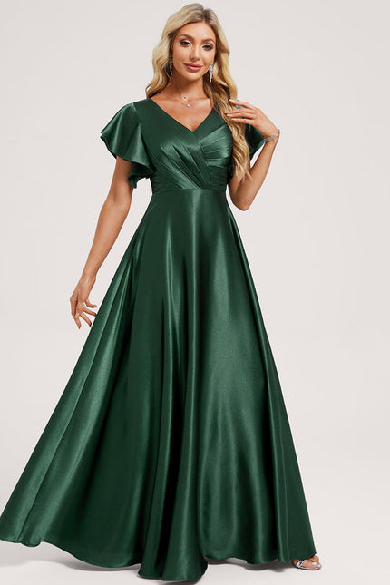 Robe Longue Satin Vert Foncé - gallery 1