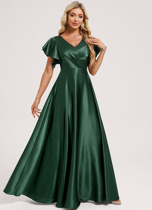 Robe Longue Satin Vert Foncé - gallery 1