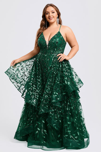 Robe Bal Verte À Volants Scintillants - gallery 8