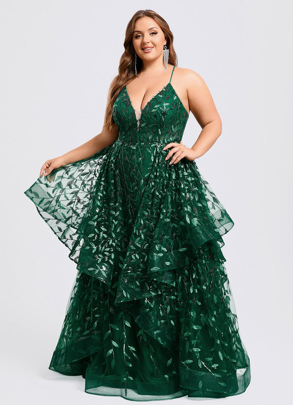 Robe Bal Verte À Volants Scintillants - gallery 8