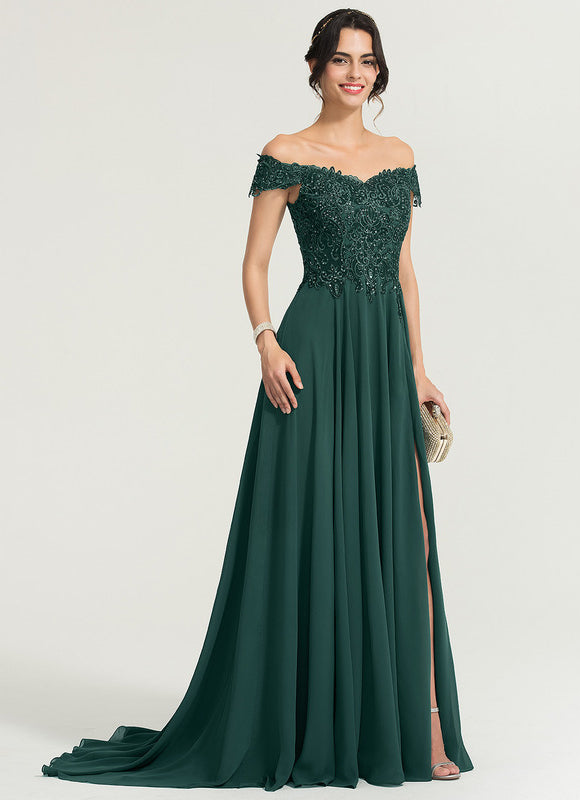 Robe Élégante Traîne Verte Scintillante - gallery 3