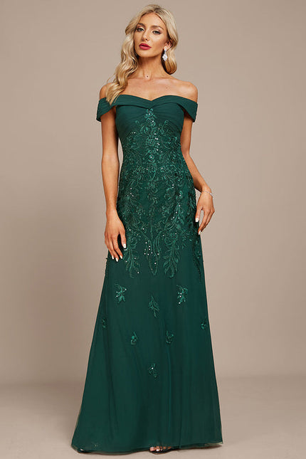 Robe Élégante Épaule Dénudée Verte - gallery 4