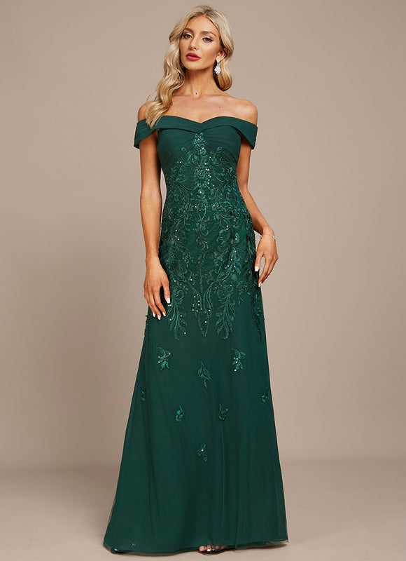 Robe Élégante Épaule Dénudée Verte - gallery 4