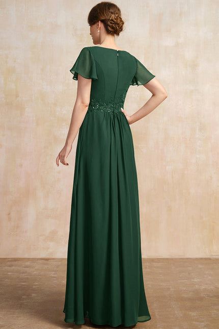Robe Longue Verte Satinée À Volants - gallery 4