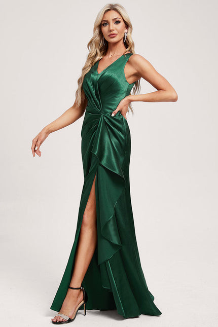 Robe Satinée Élégante À Fente - gallery 2