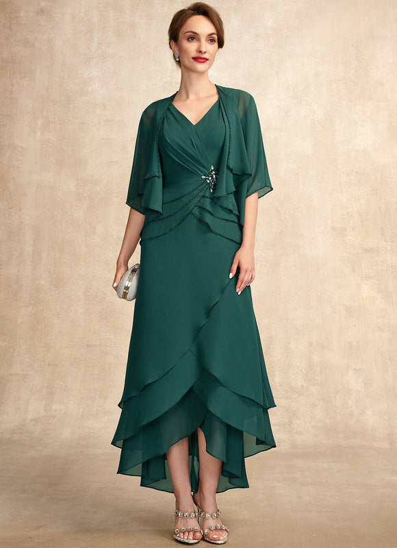 Robe Élégante À Volants Vert Foncé