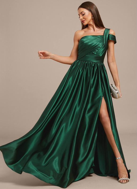 Robe Longue Satin Vert Émeraude À Fente - gallery 4