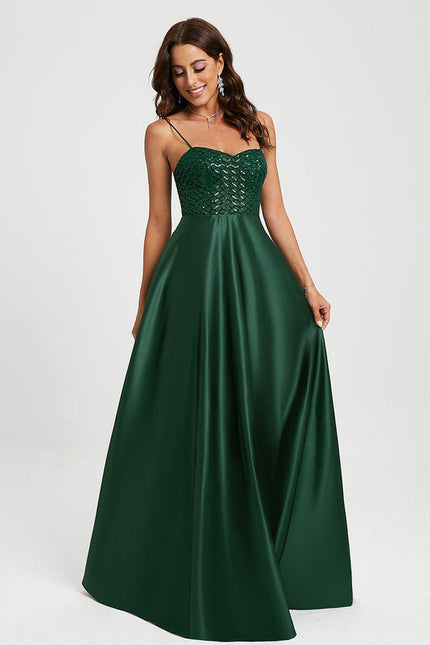 Robe Satinée Émeraude À Paillettes - gallery 1