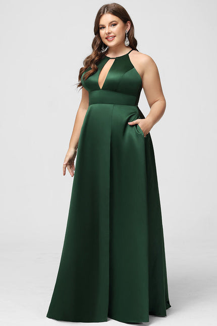 Robe Satinée Émeraude Fendue Élégante - gallery 9