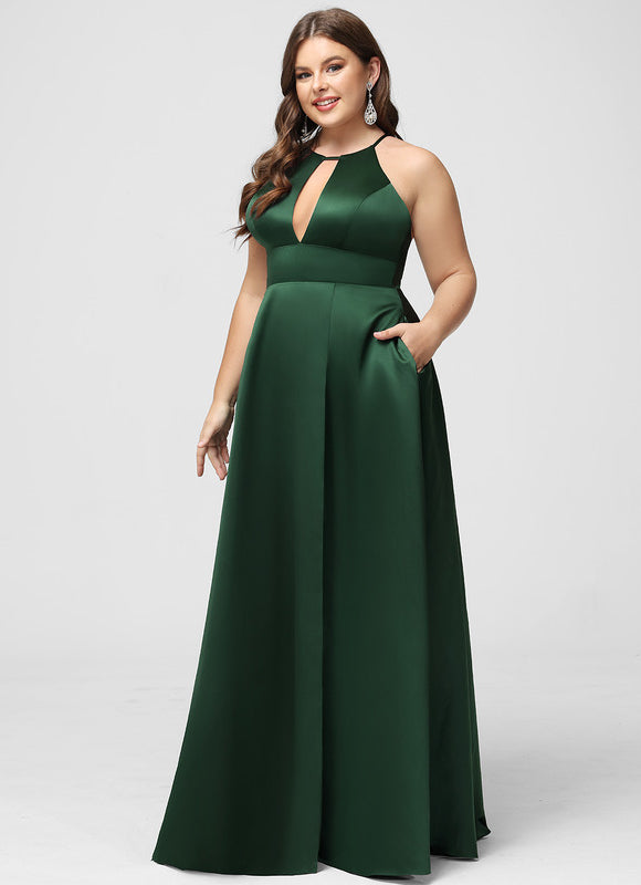 Robe Satinée Émeraude Fendue Élégante - gallery 9