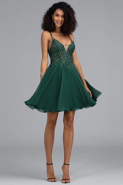 Robe Trapèze Verte Satinée - gallery 3