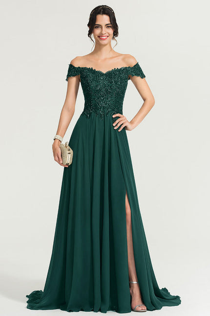 Robe Élégante Traîne Verte Scintillante - gallery 7